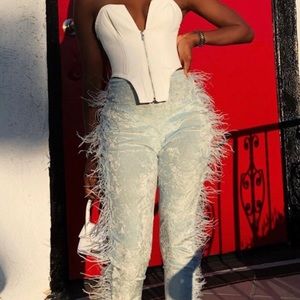 High Maintenance Ostrich Blue Velour Pants